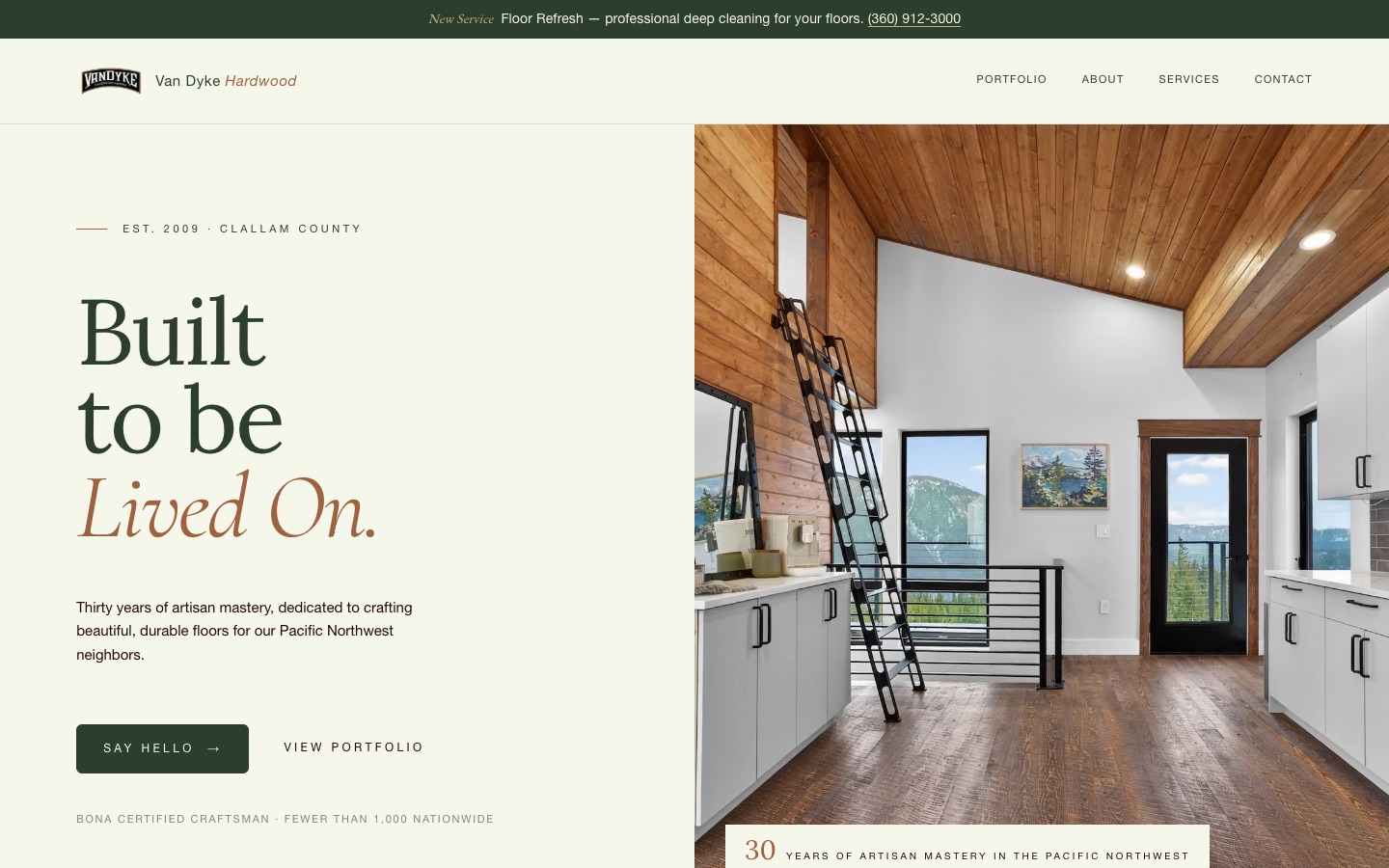 The Van Dyke Hardwood Floors website homepage